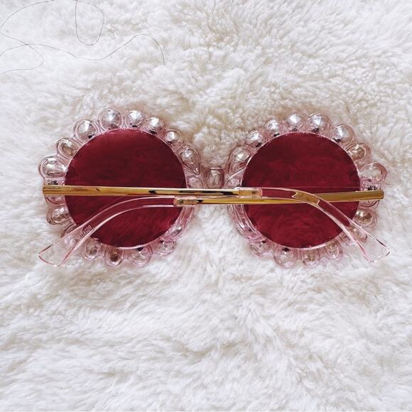 Diana Pink Round Crystal Embellished Sunglasses - Picture 8 of 9